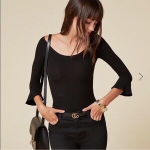 Reformation Bristol Top ribbed black 3/4 sleeeves